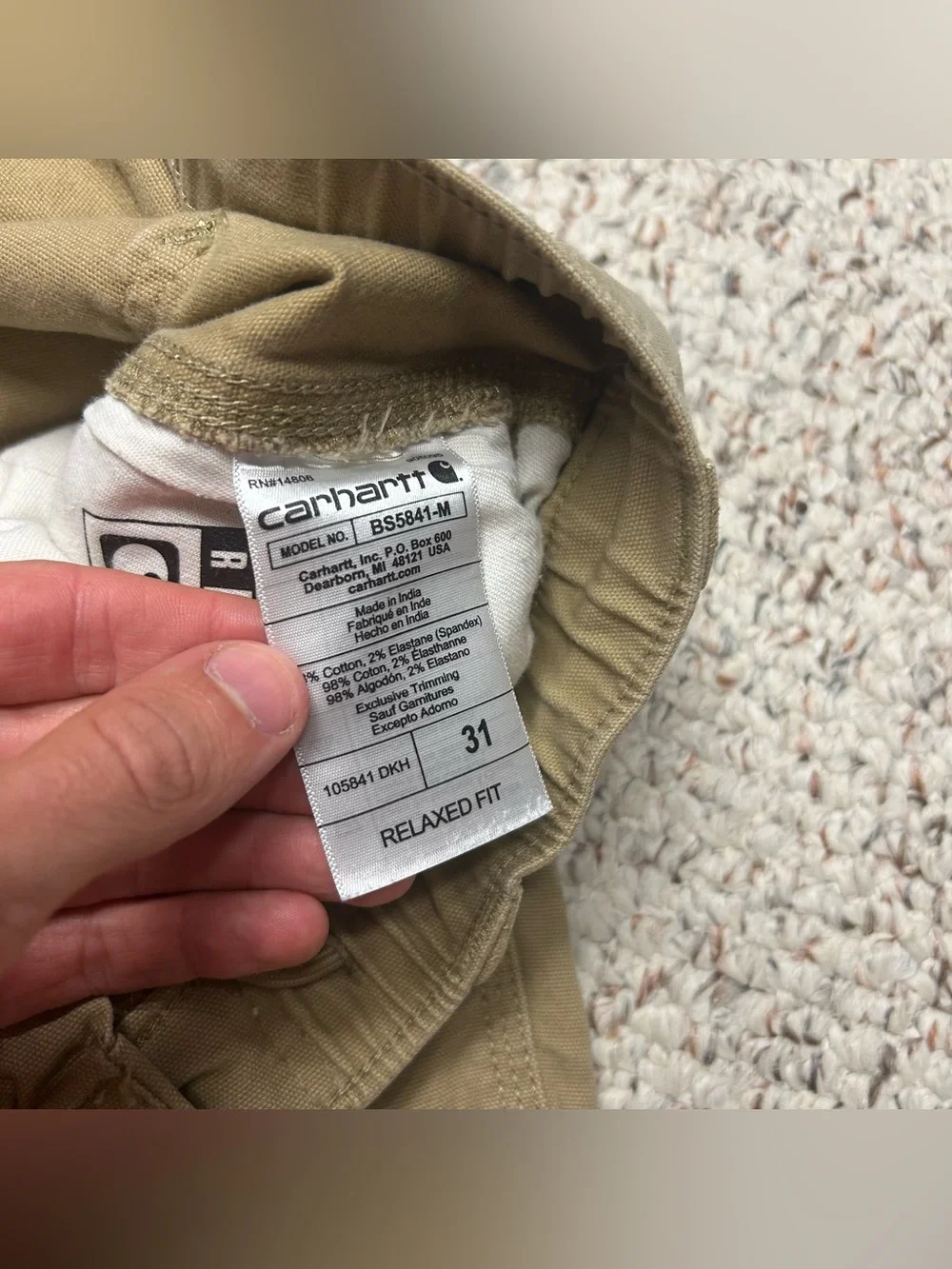 Carhartt Rugged Flex Relaxed Fit Canvas Work Short Khaki 105841 DKH Men’s 31x8